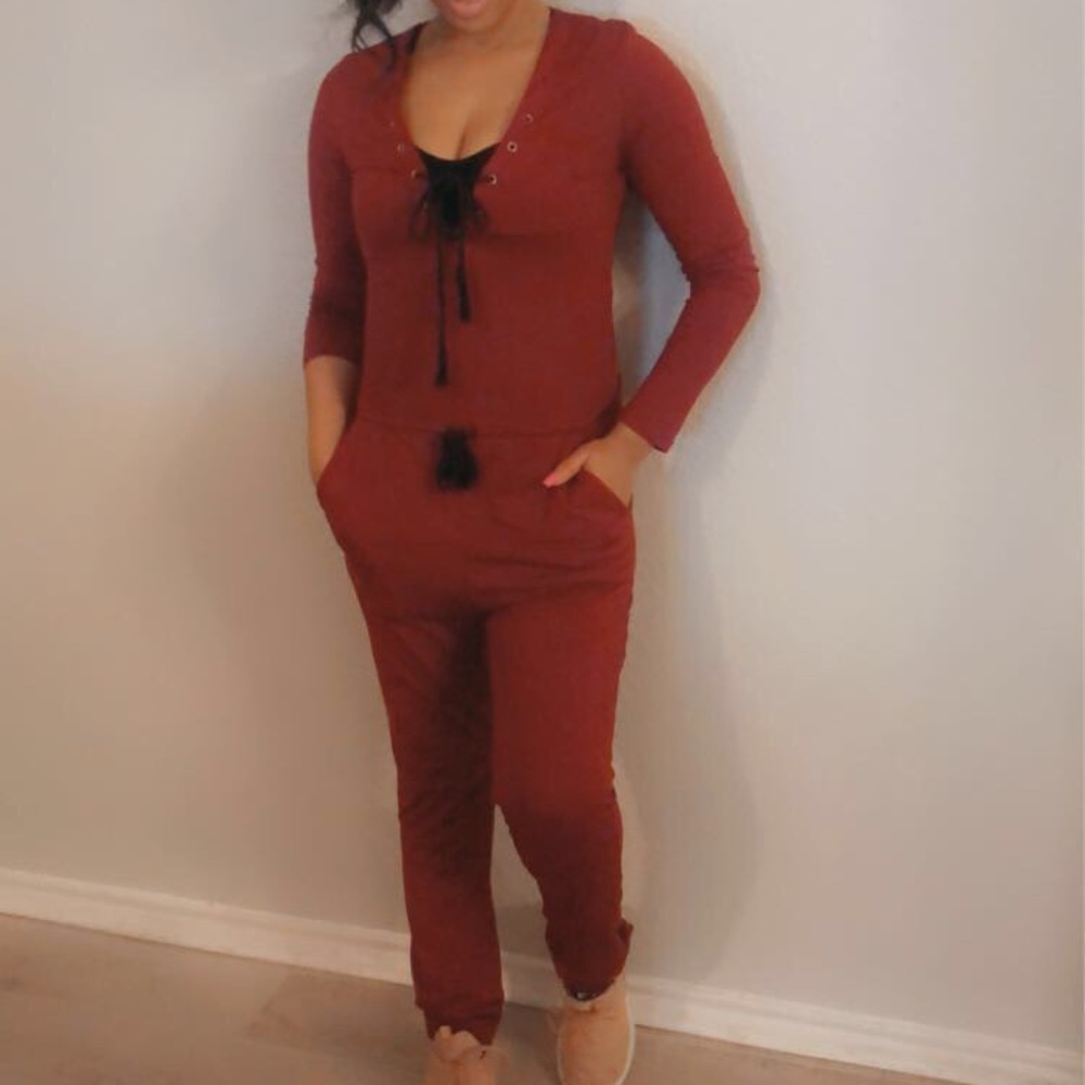 Women’s Burgundy jumpsuit 100% Cotton size M
